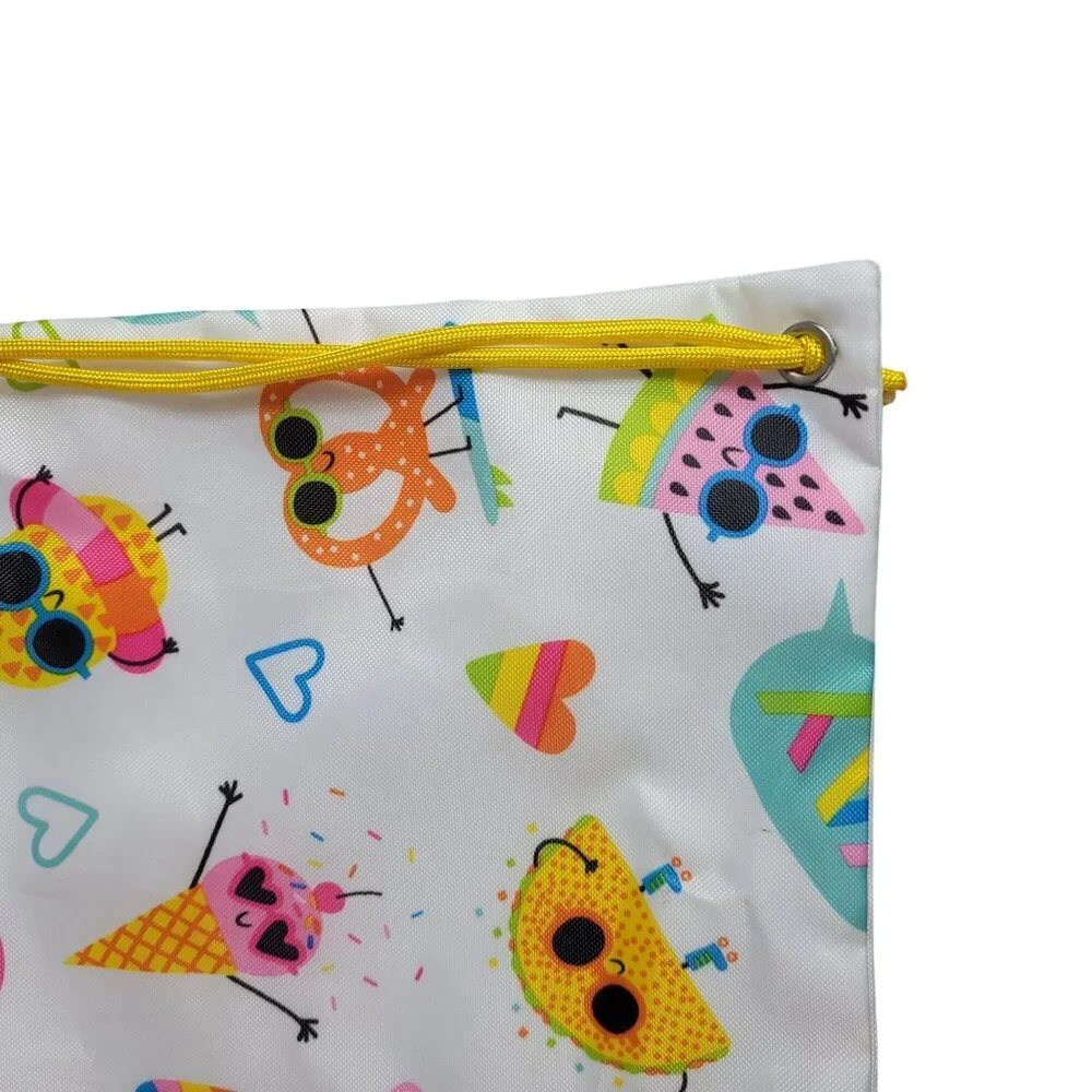 Newclassic Drawstring Cinch Bag White Multi Snack Beach Taco Pretzels Hearts